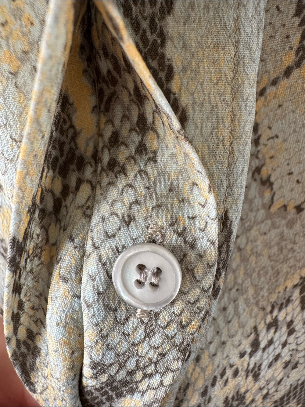 Lafayette 148 New York Snake-Print Button-Down Blouse in Yellow and Gray - Picture 9 of 16